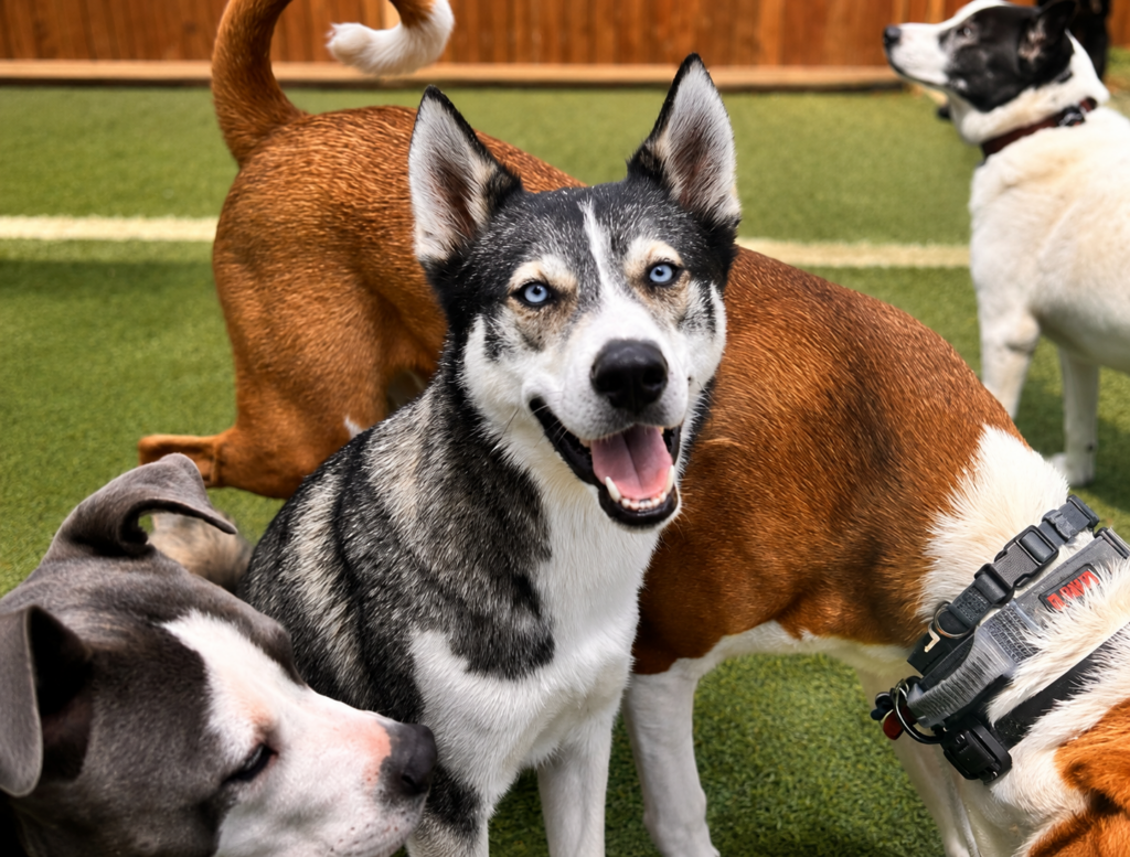 Smiling Husky at Happy Dog Care